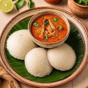 Idli With Chicken Curry