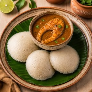 Idli With Fish Curry